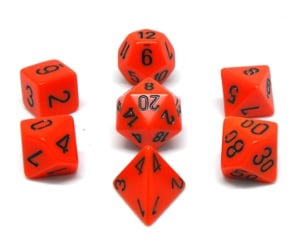 CHX25403 ORANGE/BLACK OPAQUE 7PC POLYHEDRAL DICE SET image 0